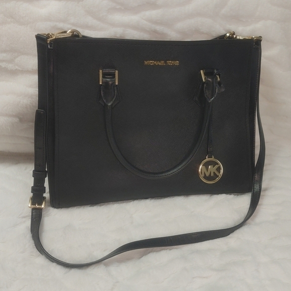 Michael Kors Hope Large Saffiano Leather Satchel Messenger Bag Black 2003 - Picture 1 of 16